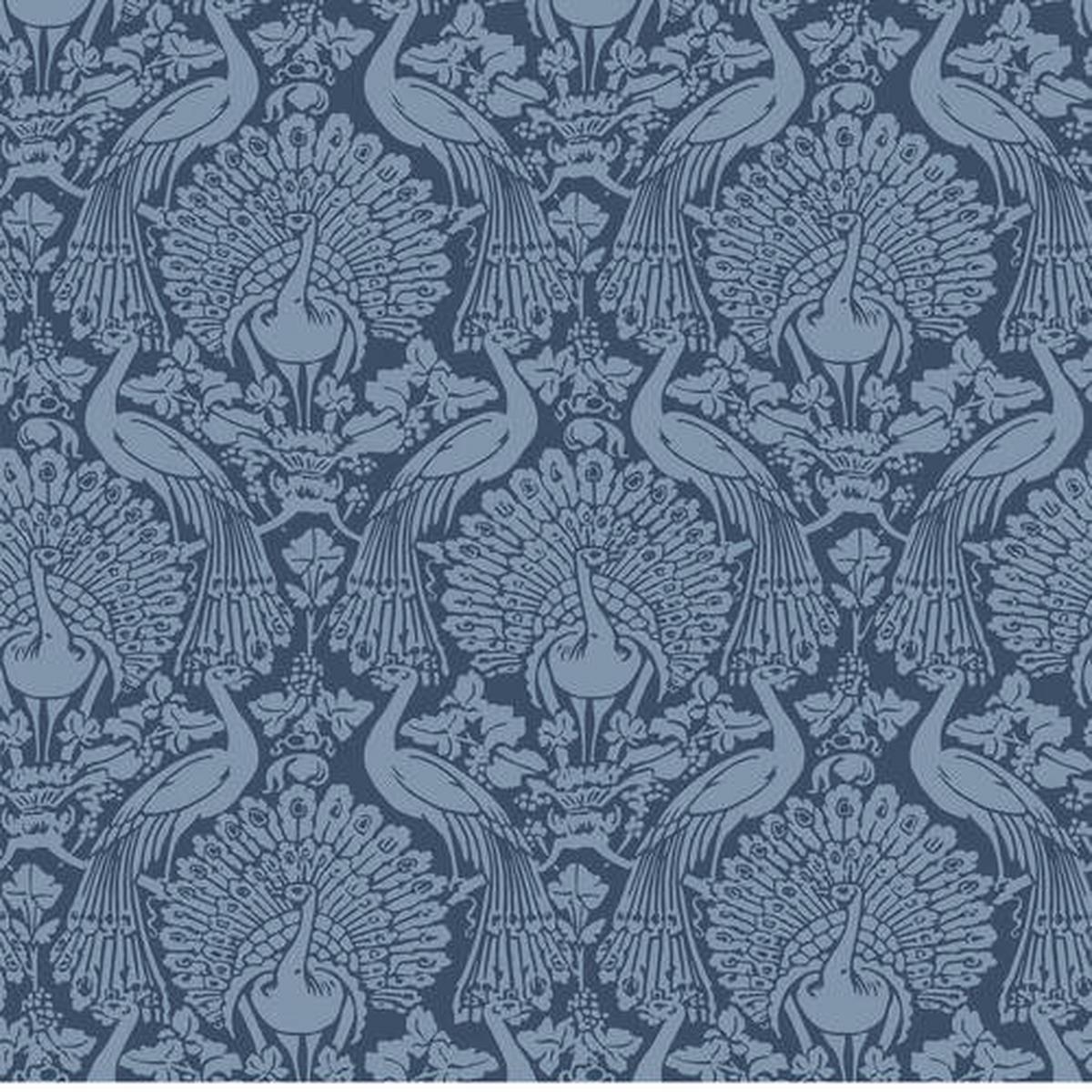 Vliestapete Peacock Damask - Blau, Basics, Papier/Kunststoff (52/1000cm)