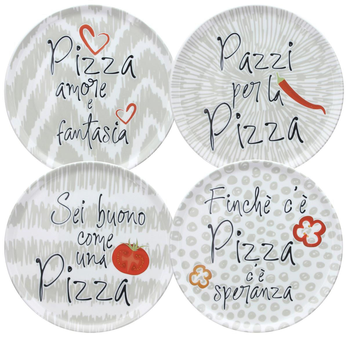Pizzateller Porzellan Rund 4er-Set Cinzia ca. 32,5 cm - Rot/Multicolor, Design, Keramik - Tognana