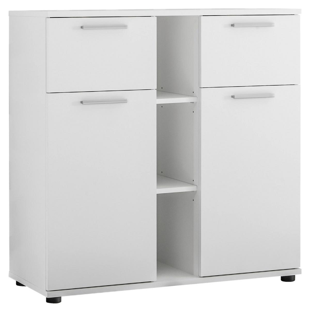 Wickelkommode Bibo B: 89 cm Weiß 2 Türen 2 Schubladen - Weiß, KONVENTIONELL, Holzwerkstoff (89/101/78cm) - MID.YOU