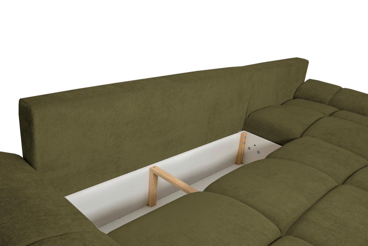 Rohová sedačka BONN, oboustranná, olivová žinylka - černá/olivově zelená, Moderní, textil/plast (296/182cm)