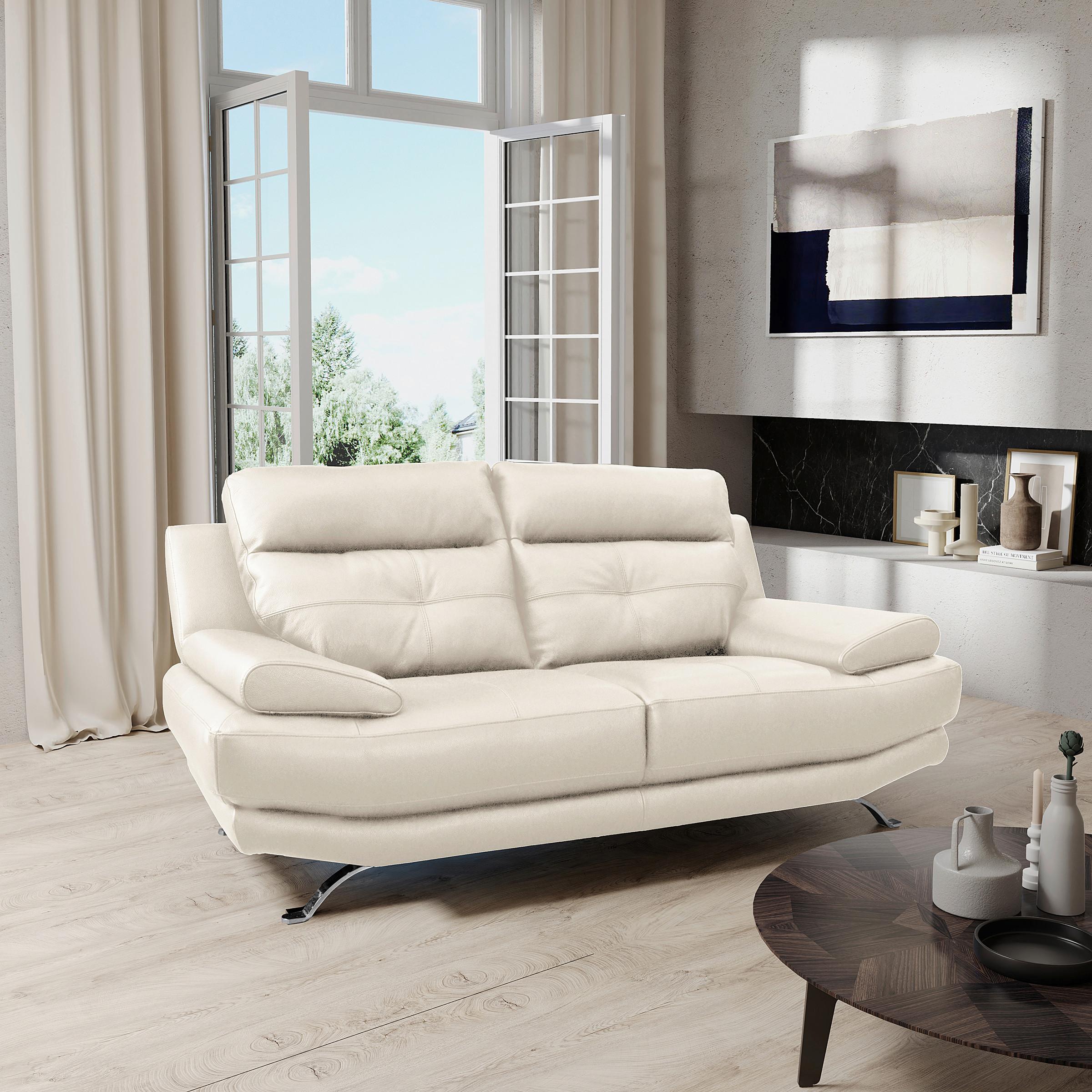 2-Sitzer-Sofa Derby Echtleder weiß B: 185 cm - Chromfarben/Weiß, Design, Leder (185/92/99cm) - Livetastic