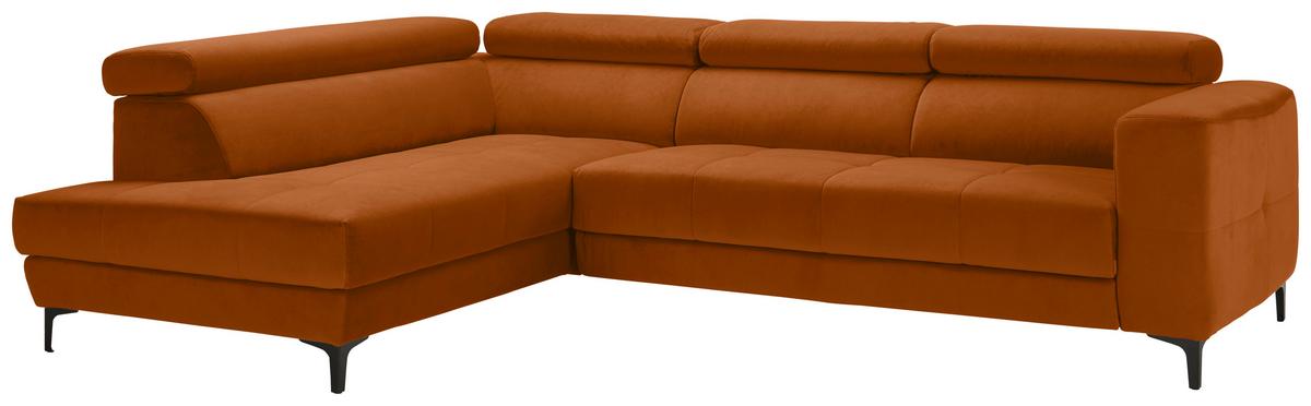 Rohová sedačka EMMA, levá, oranžová,op.hl.,USB,el.výsuv - oranžová/černá, Moderní, textil (210/301cm) - Premium Living