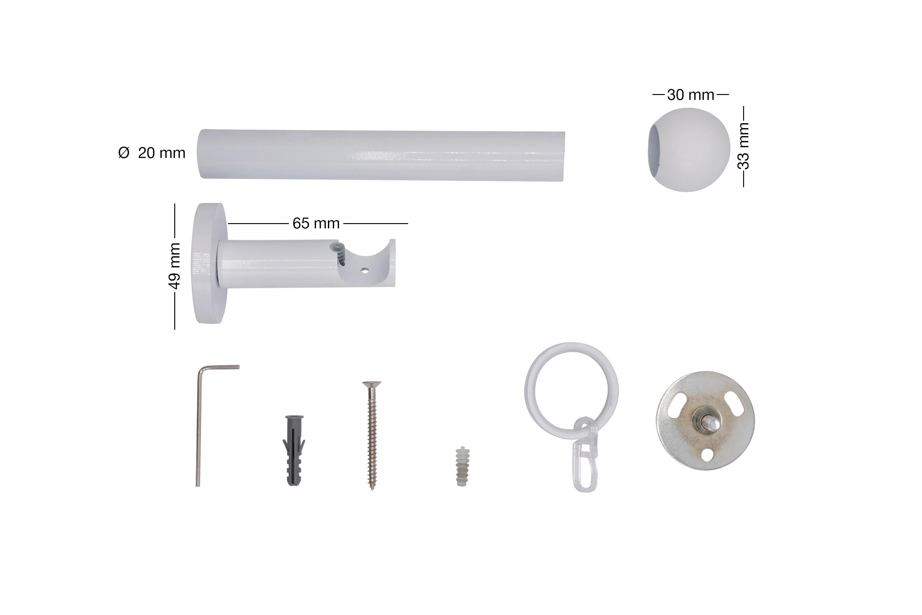 Rundstangengarnitur Weiß L: 330 cm - Weiß, Basics, Metall (330cm)