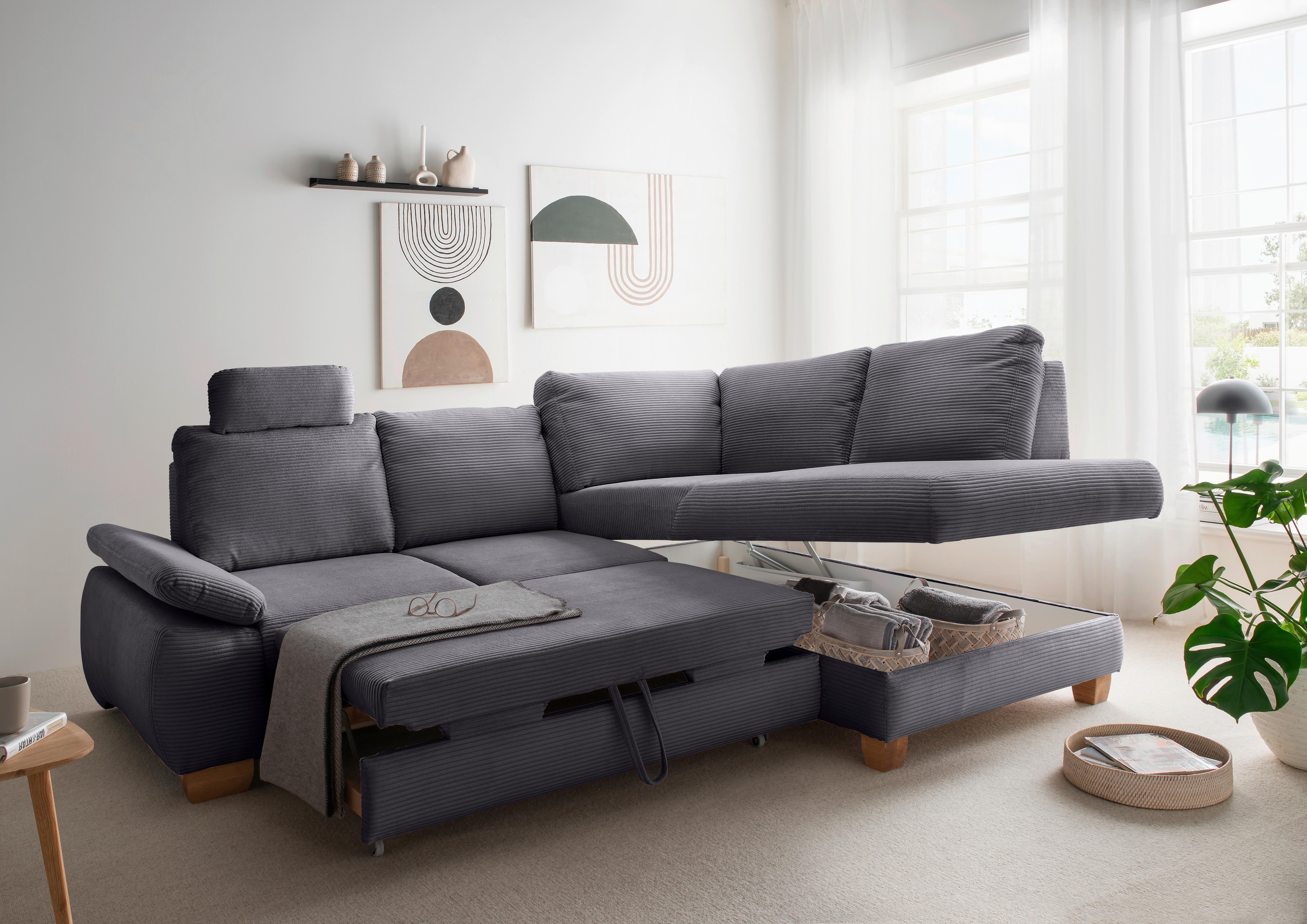 Eckschlafsofa Positano Dunkelgrau S: 261x206 Cm - Wildeiche/Dunkelgrau, MODERN, Textil (261/206cm) - Livetastic