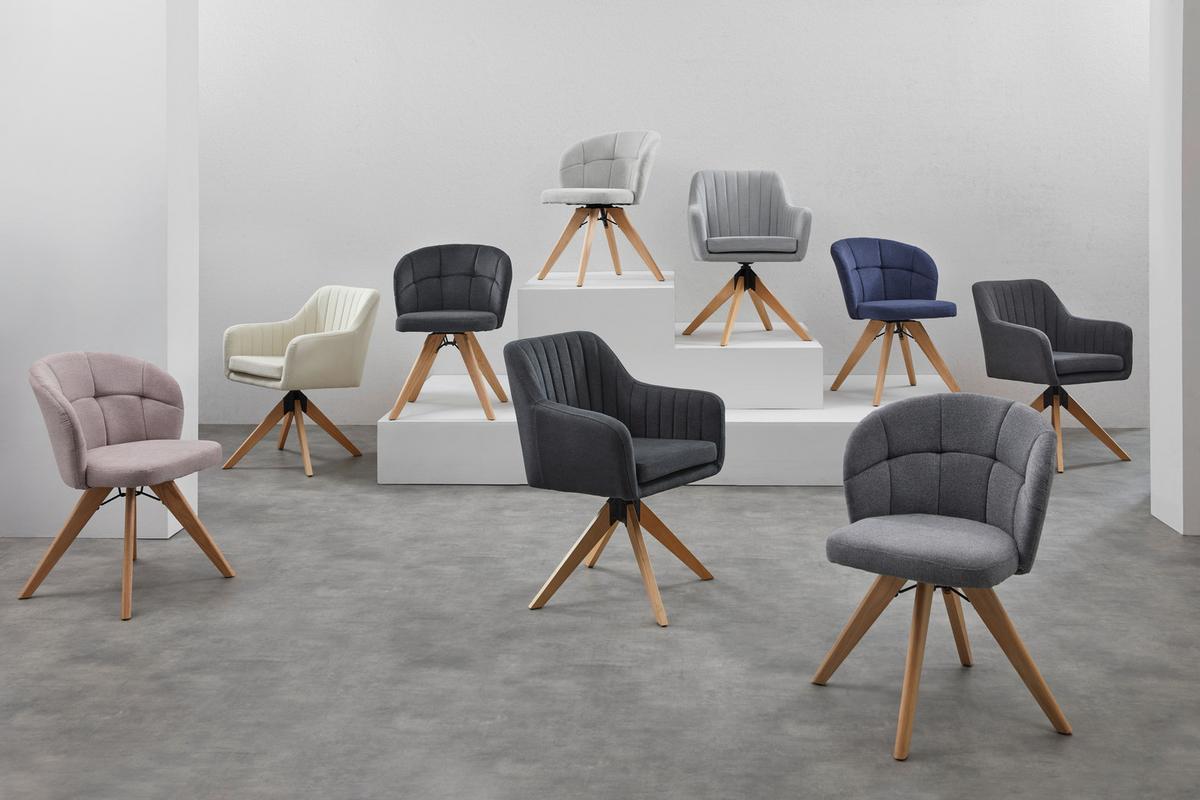 Sametová židle Lucita, otočná, nohy dřevo - přírodní barvy/antracitová, Moderní, kov/dřevo (59/88/60cm) - Bessagi Home