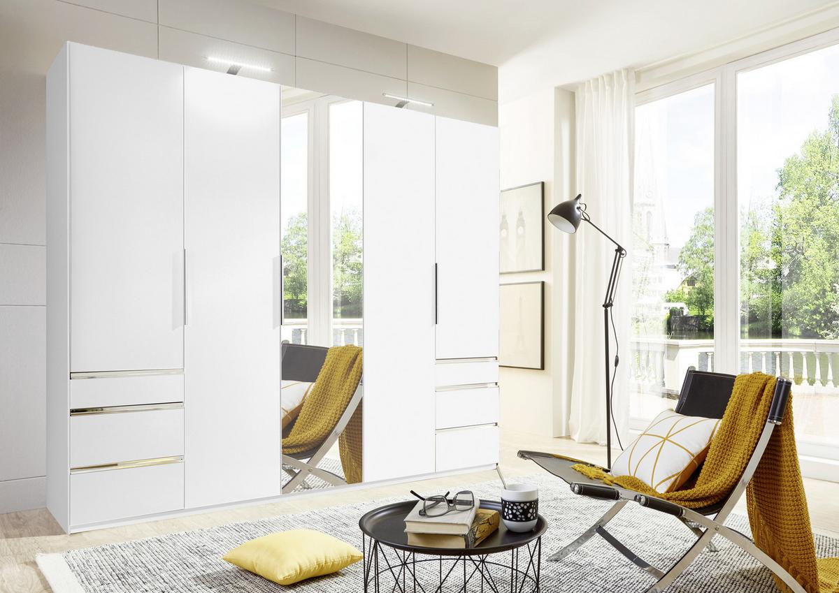 Drehtürenschrank Mit Spiegel 250cm Level 36a, Weiß Dekor - Silberfarben/Weiß, MODERN, Glas/Holzwerkstoff (250/216/58cm) - MID.YOU