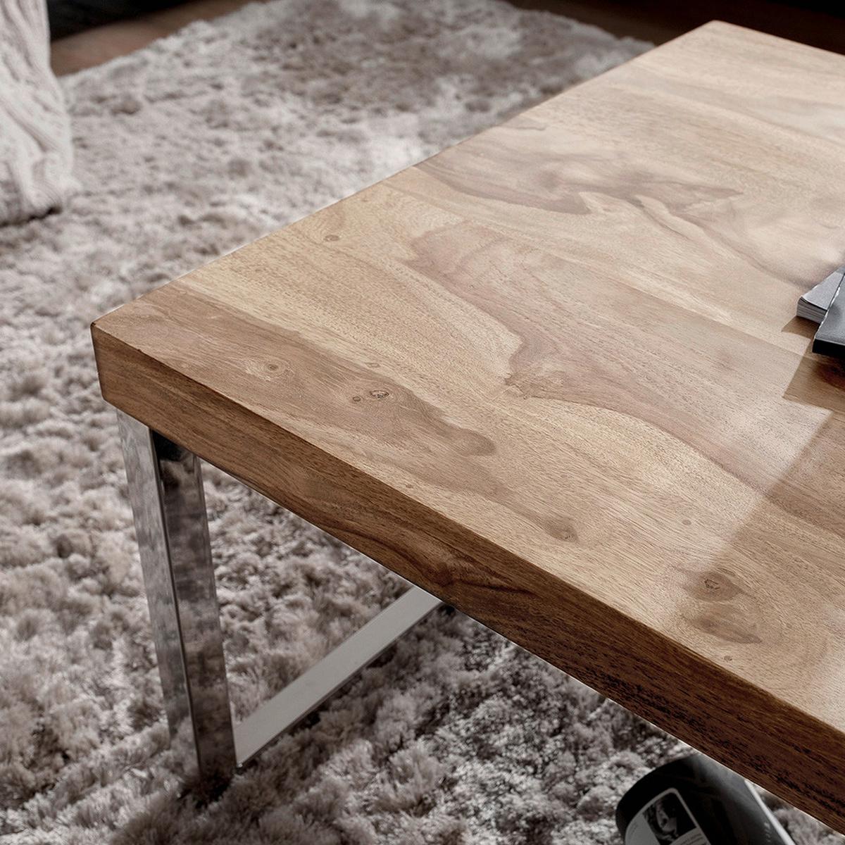 Konferenčný stolík Guna masív - farba akácie/chrómová, Design, kov/drevo (120/60/40cm) - MID.YOU