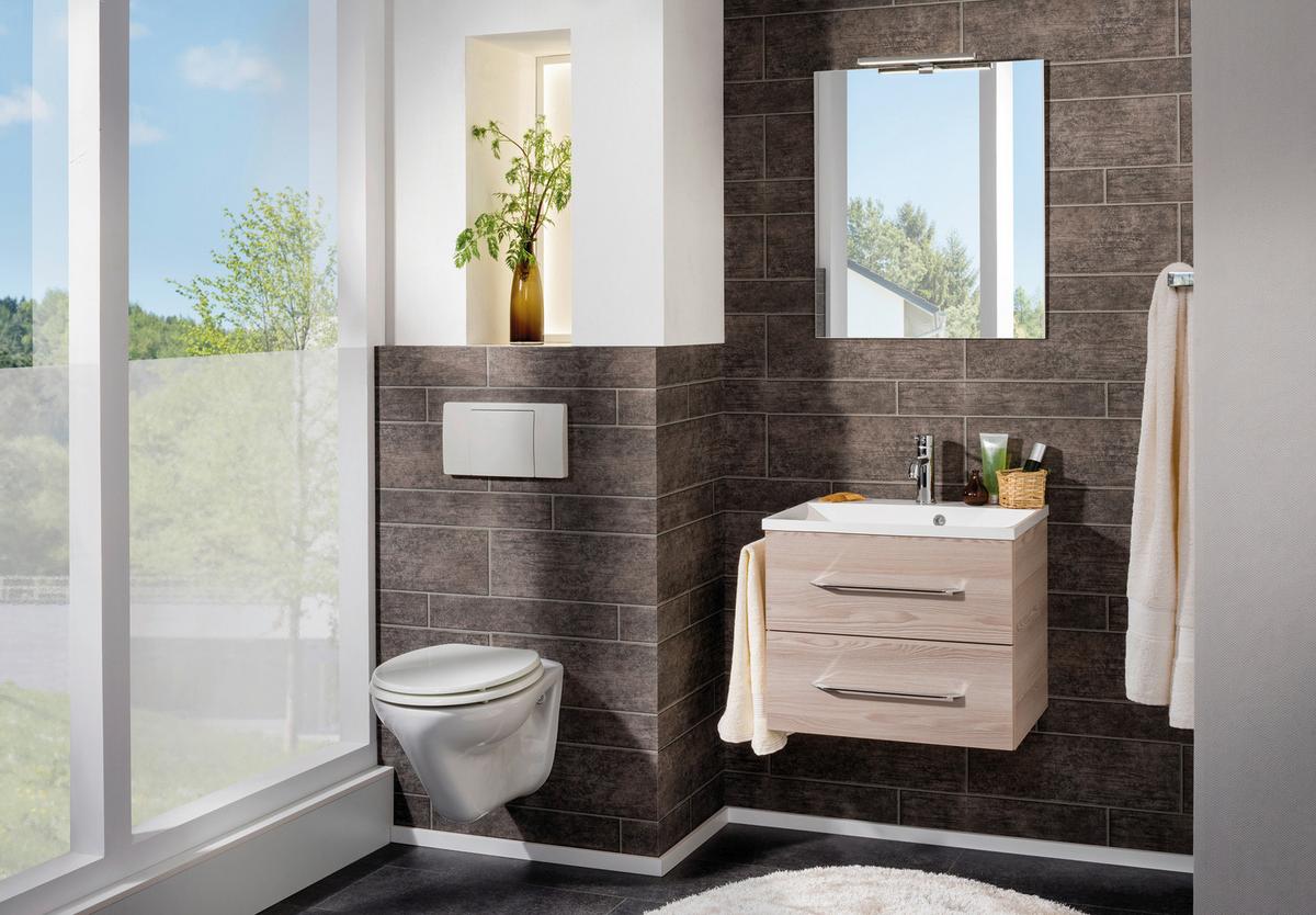 Badezimmer Clever Eschefarben B: 60cm - Eschefarben/Weiß, MODERN, Holzwerkstoff/Stein (60/138/45,7cm) - MID.YOU