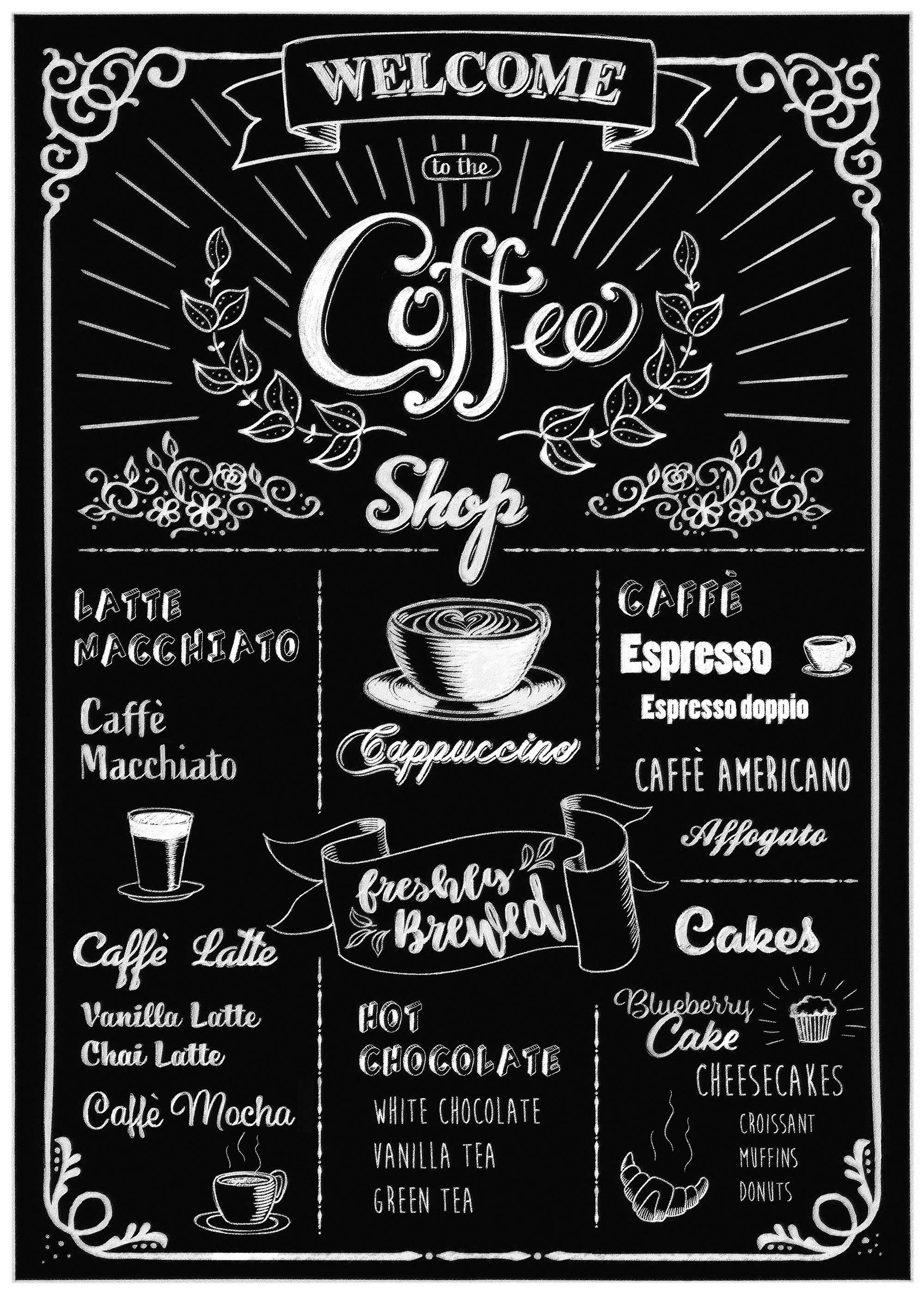 Wandtattoo Coffeeshop - Schwarz/Weiß, Basics, Kunststoff (50/70cm) - Komar