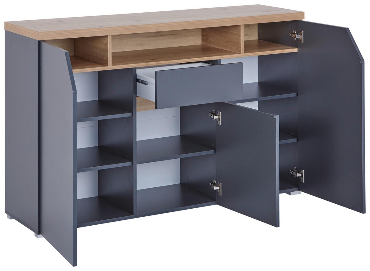 Komoda PEPE 3 otočné dvere - čierna/biela, Modern, kompozitné drevo/plast (136,4/91,6/40cm)