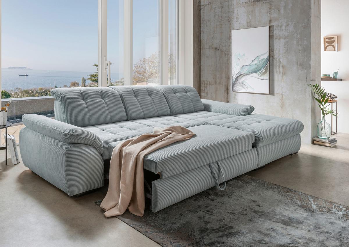 Ecksofa mit Bettkasten Rigatti Hellblau S: 314x184 cm - Schwarz/Hellblau, MODERN, Textil (314/184cm) - Livetastic