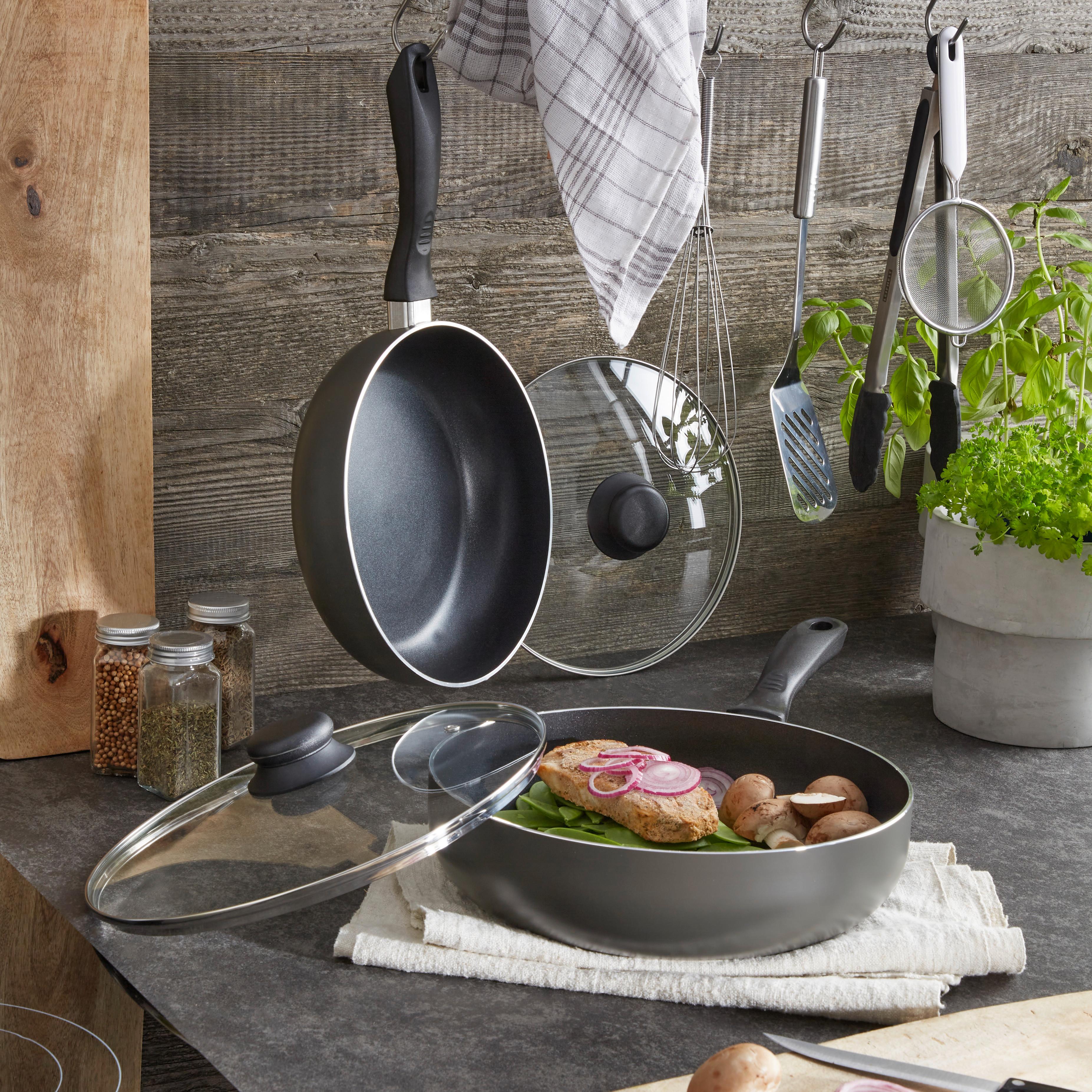 Bratpfanne Reventon D/H: 29/14 cm Aluminium + Deckel - Schwarz, KONVENTIONELL, Glas/Metall (47/29/14cm) - Riess