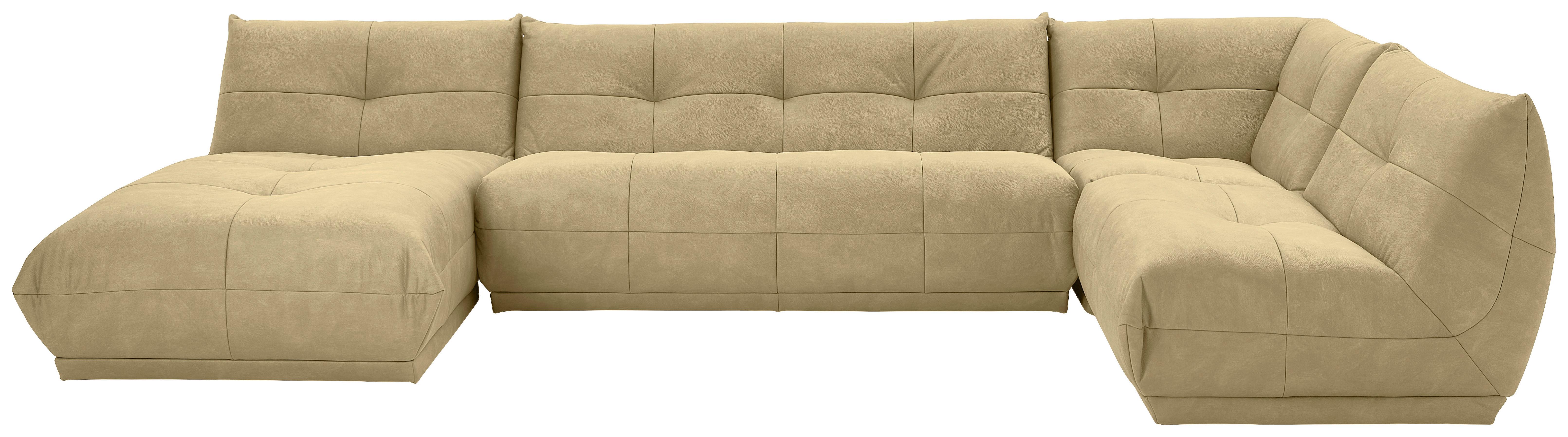 Wohnlandschaft Giselle Beige Lederlook - Beige, Trend, Textil (185/390/210cm) - Livetastic