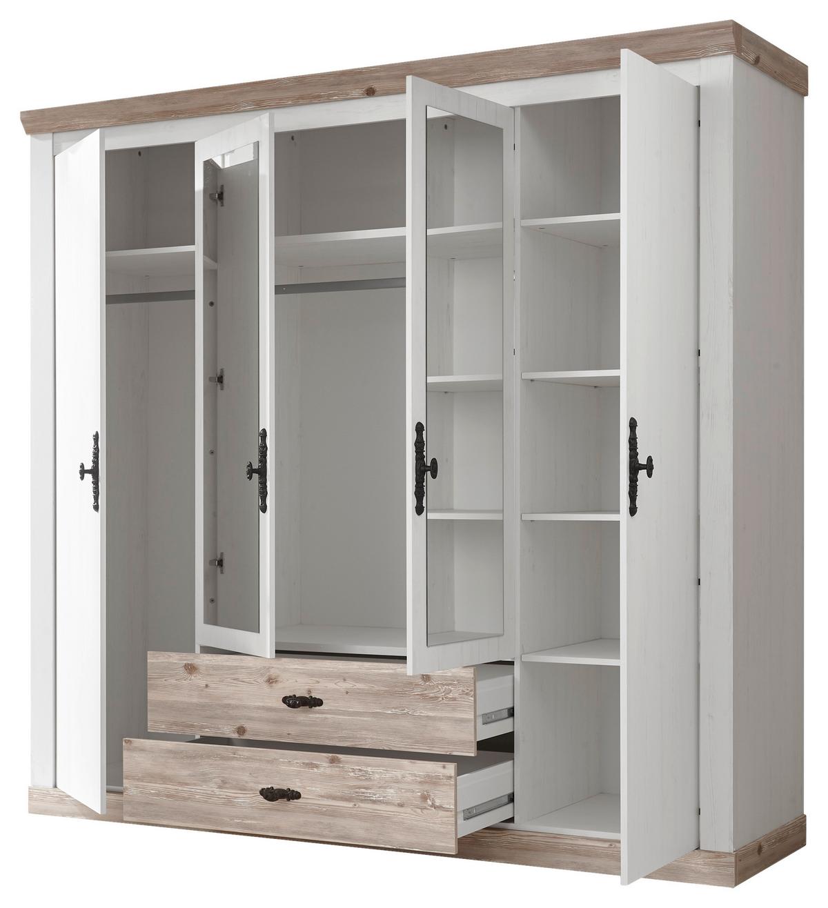 Kleiderschrank Florenz Pinie Weiß Dekor, B: 217cm - Hellbraun/Pinienfarben, Design, Holzwerkstoff (217/201/60cm) - MID.YOU