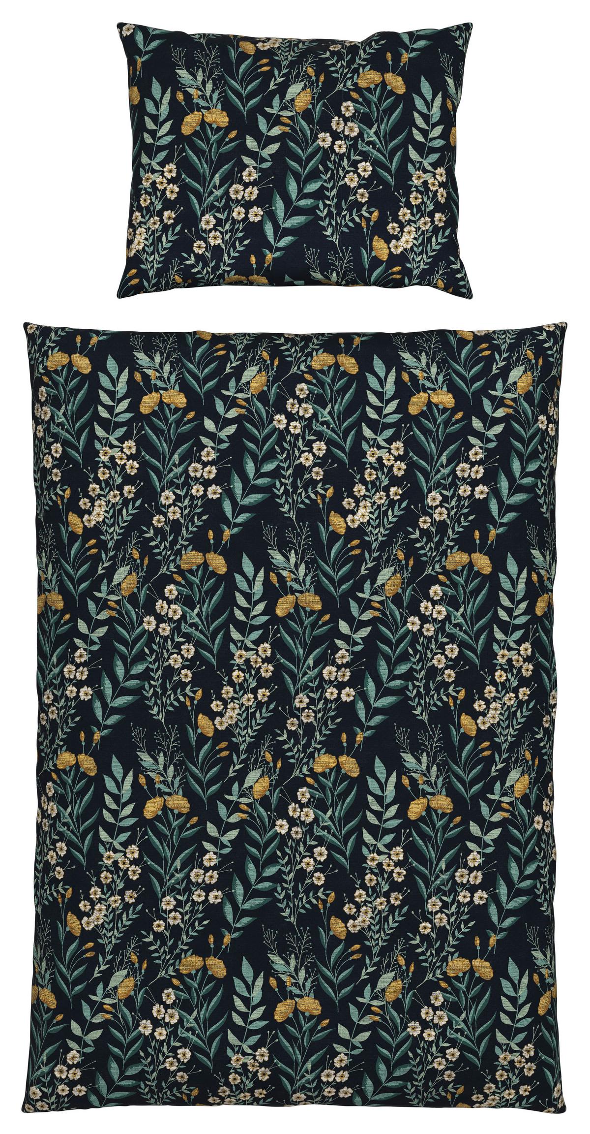 Satin Bettwäsche 140x200 Cm Olivia Dunkelblau Blumen - Dunkelblau, ROMANTIK / LANDHAUS, Textil (140/200cm) - James Wood