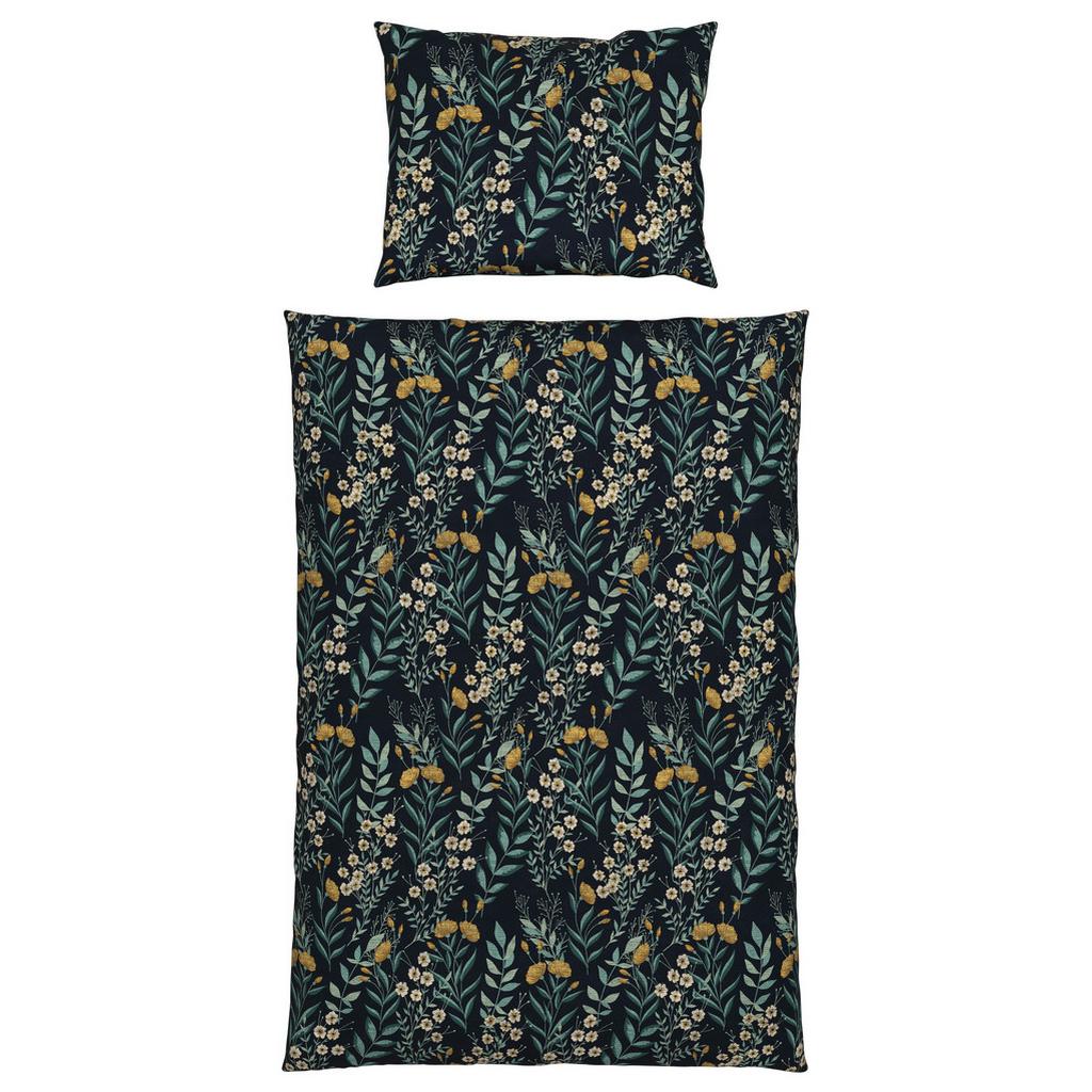 Satin Bettwäsche 140x200 cm Olivia Dunkelblau Blumen