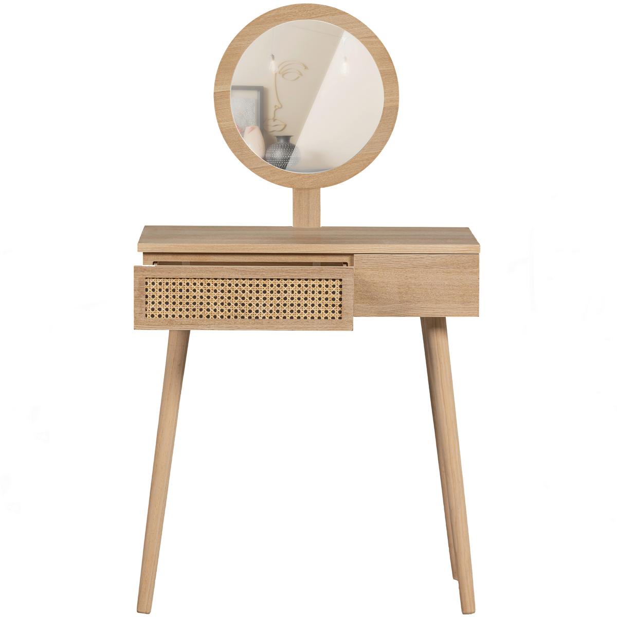 Schminktisch Soof Naturfarben L: 70cm - Naturfarben, Design, Glas/Holz (70/40/125cm) - Livetastic