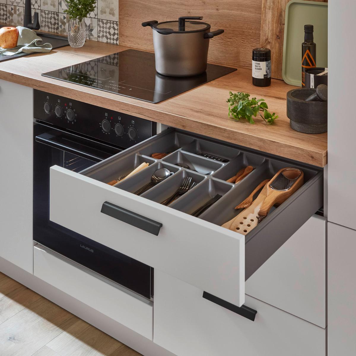 Küchenblock Sofia - Eichefarben/Magnolie, Design, Holzwerkstoff (293cm) - Vertico