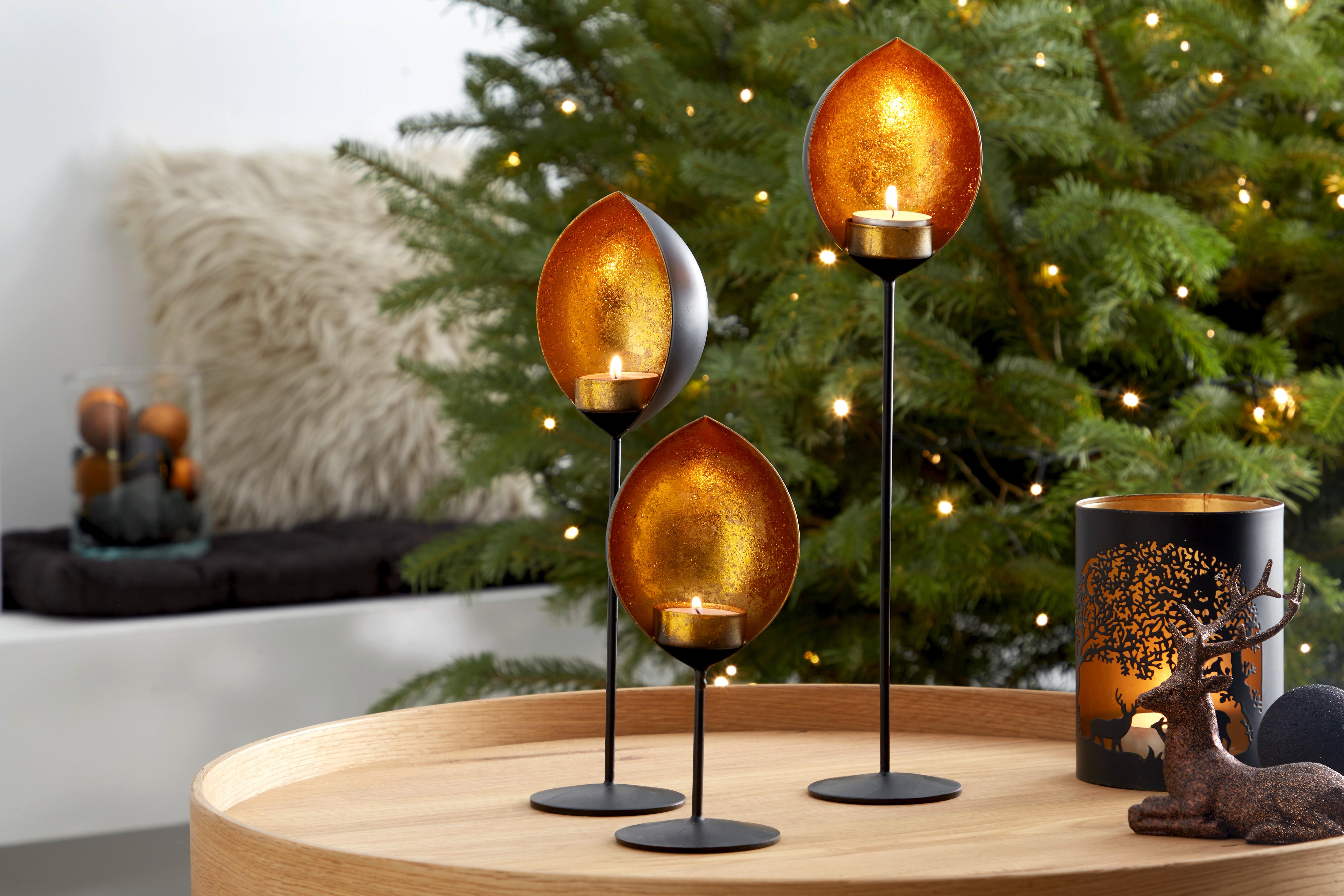 Teelichthalter Elodie - Goldfarben/Schwarz, KONVENTIONELL, Metall (9/37cm) - James Wood