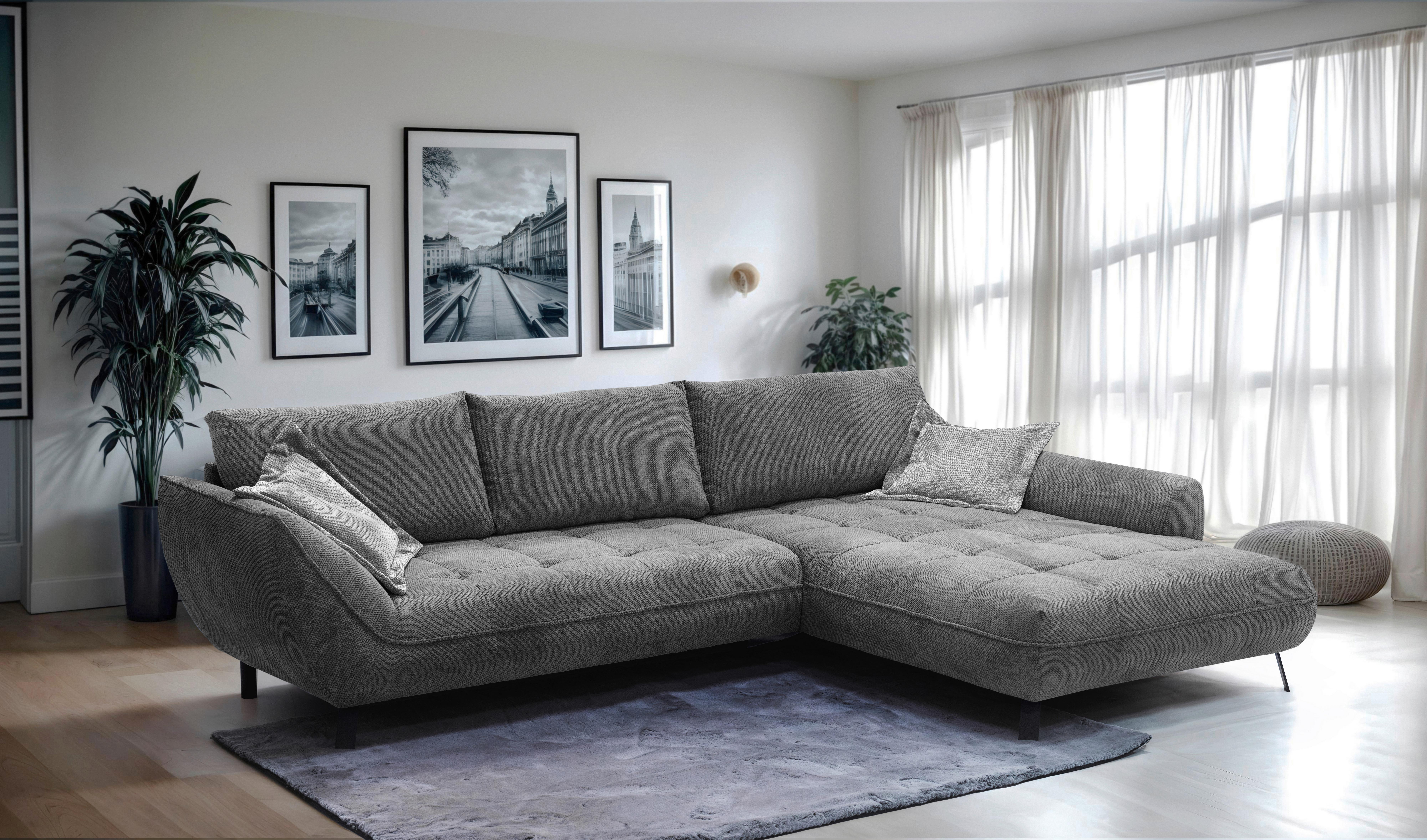 Ecksofa Biarritz, Anthrazit Schenkel: 324x204 cm - Anthrazit/Silberfarben, Design, Textil (324/205cm) - MID.YOU