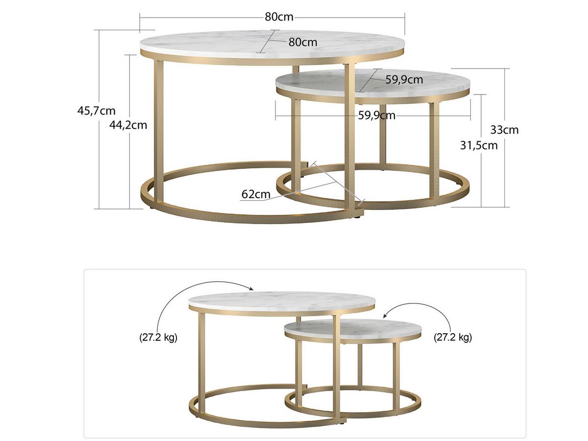 Satztisch Amelia Weiß B: 80 cm - Goldfarben/Weiß, Design, Holzwerkstoff/Metall (80/80/45cm) - MID.YOU