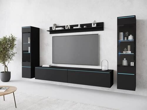 Obývacia stena VERA - čierna/sivá, Design, kompozitné drevo/plast (240/130/33cm) - Livetastic