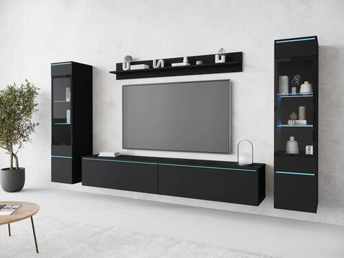 Obývacia stena VERA - čierna/sivá, Design, kompozitné drevo/plast (240/130/33cm) - Livetastic