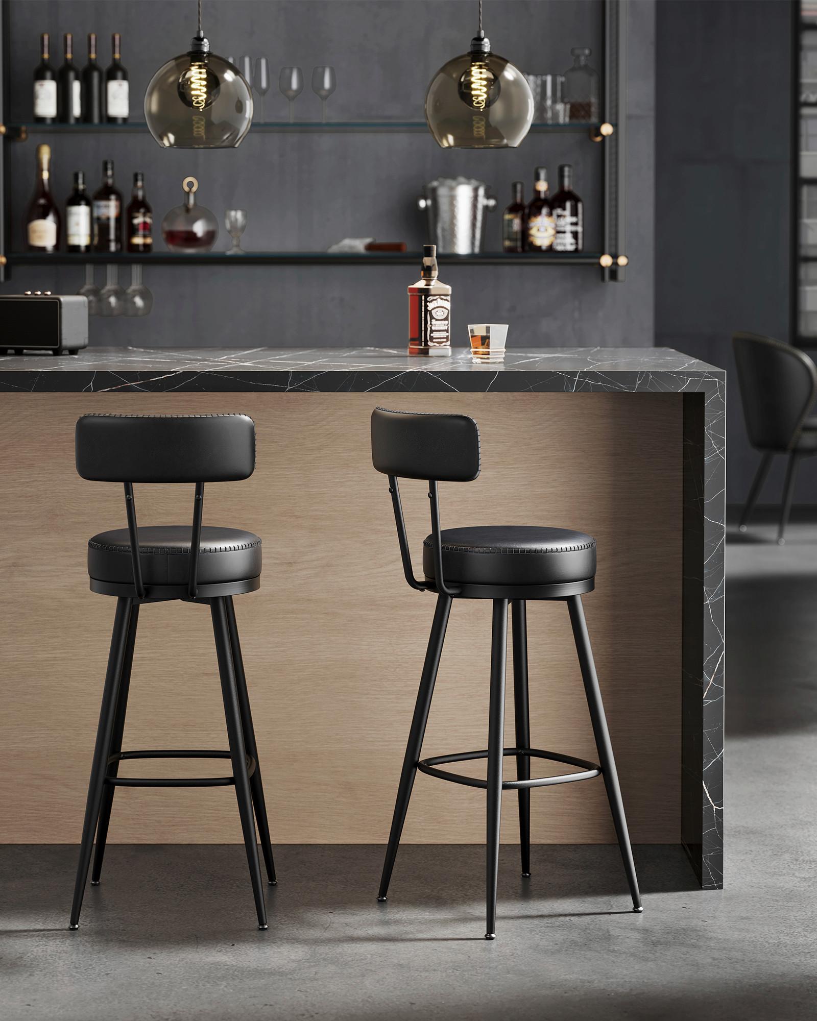 Barhocker-Set Bar Stools - Schwarz, MODERN, Leder/Holzwerkstoff (56cm) - MID.YOU