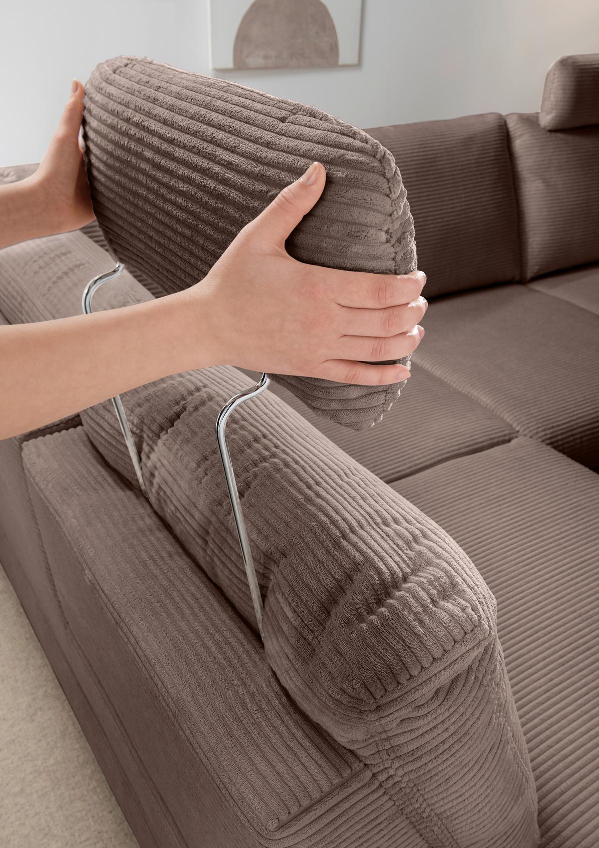 Eckschlafsofa Positano Graubraun S: 261x206 cm - Wildeiche/Graubraun, MODERN, Textil (261/206cm) - Livetastic