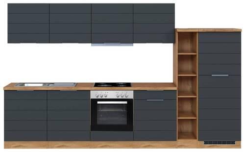 Küchenzeile Florenz mit Geräte B: 330 cm Grau/Eiche Dekor - Eiche Wotan/Grau, Design, Holzwerkstoff (330cm) - Held