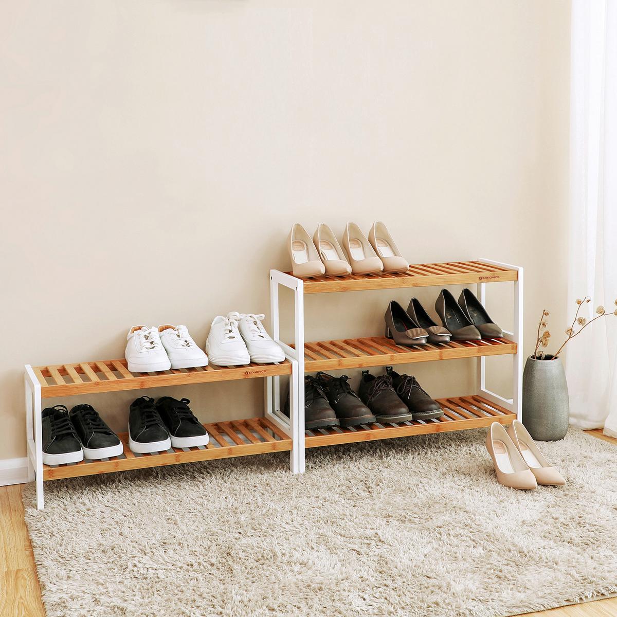 Regál na boty, bambus - bílá/přírodní barvy, Trend, dřevo (70/55/26cm) - Boxxx