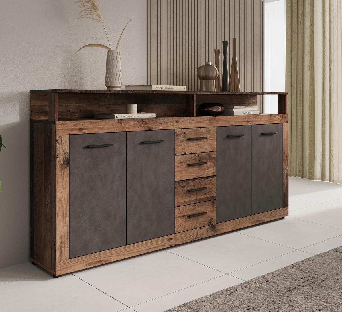 Sideboard Lupo - Alteiche/Anthrazit, Design, Holzwerkstoff (190/96/32cm) - MID.YOU