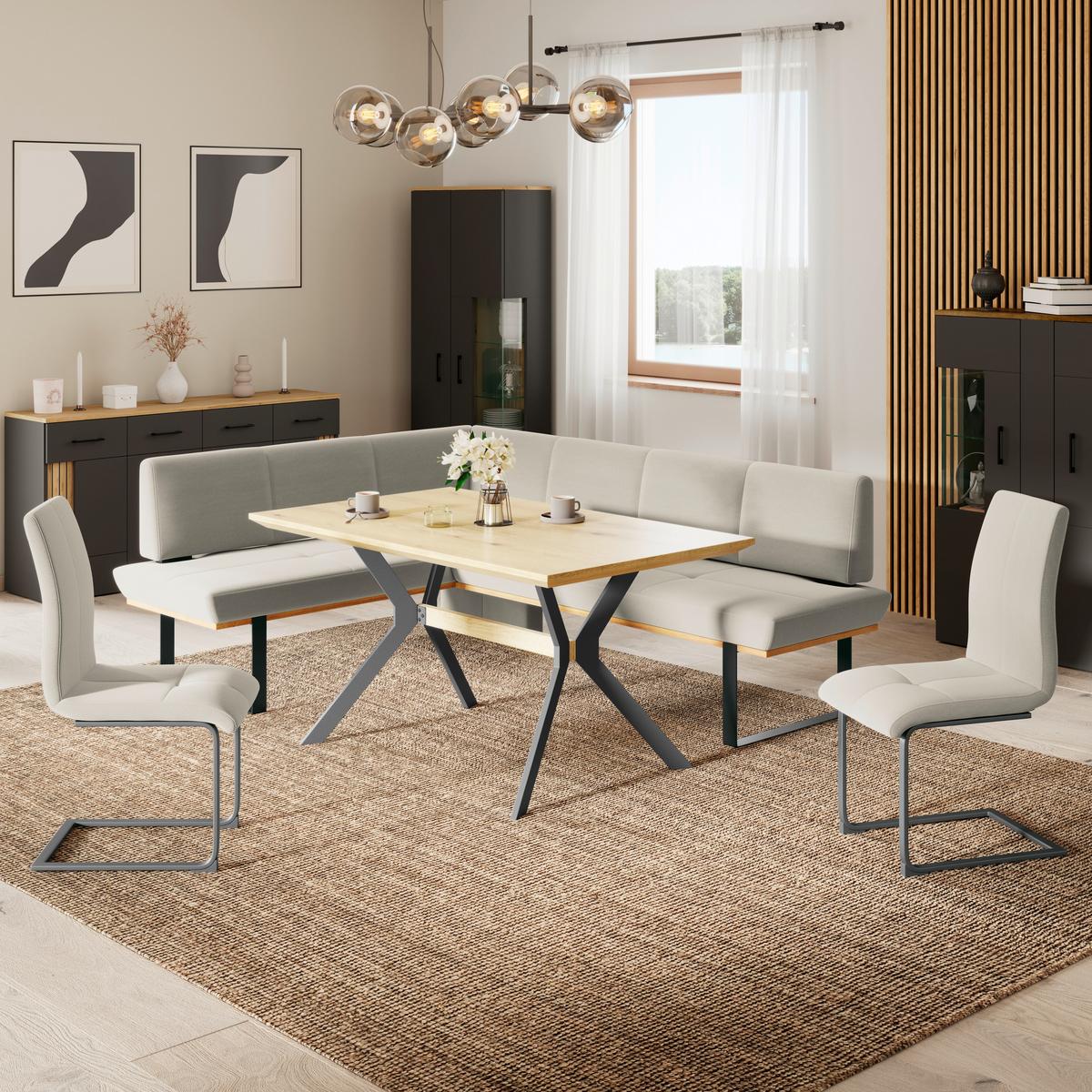 Eckbank Tristan Webstoff beige,S:195x245cm - Beige/Schwarz, MODERN, Holz/Textil (195/245cm) - James Wood