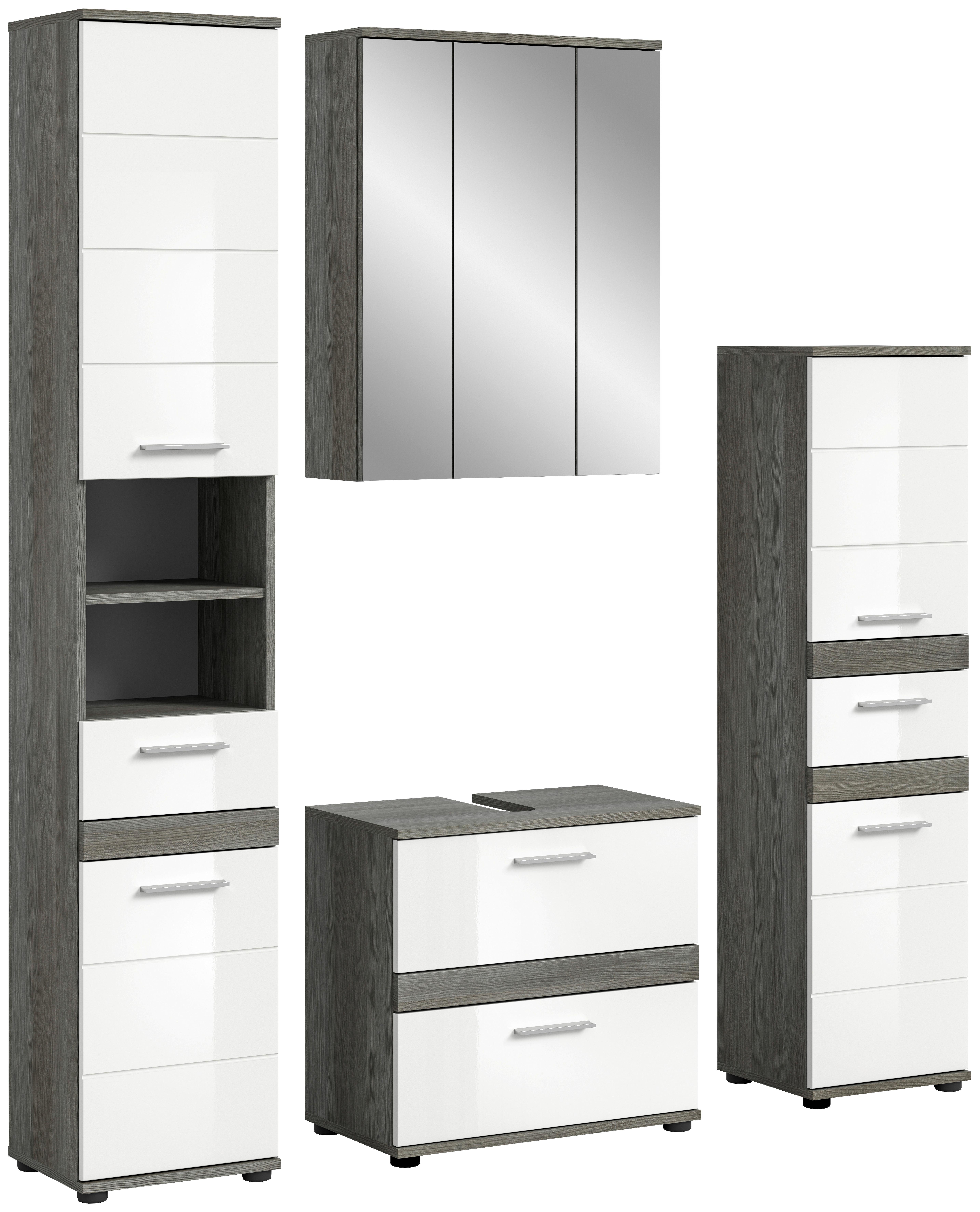 Badezimmer Blake Weiß Hg B: 150 cm - Weiß Hochglanz/Schwarz, MODERN, Glas/Holzwerkstoff (150cm) - MID.YOU