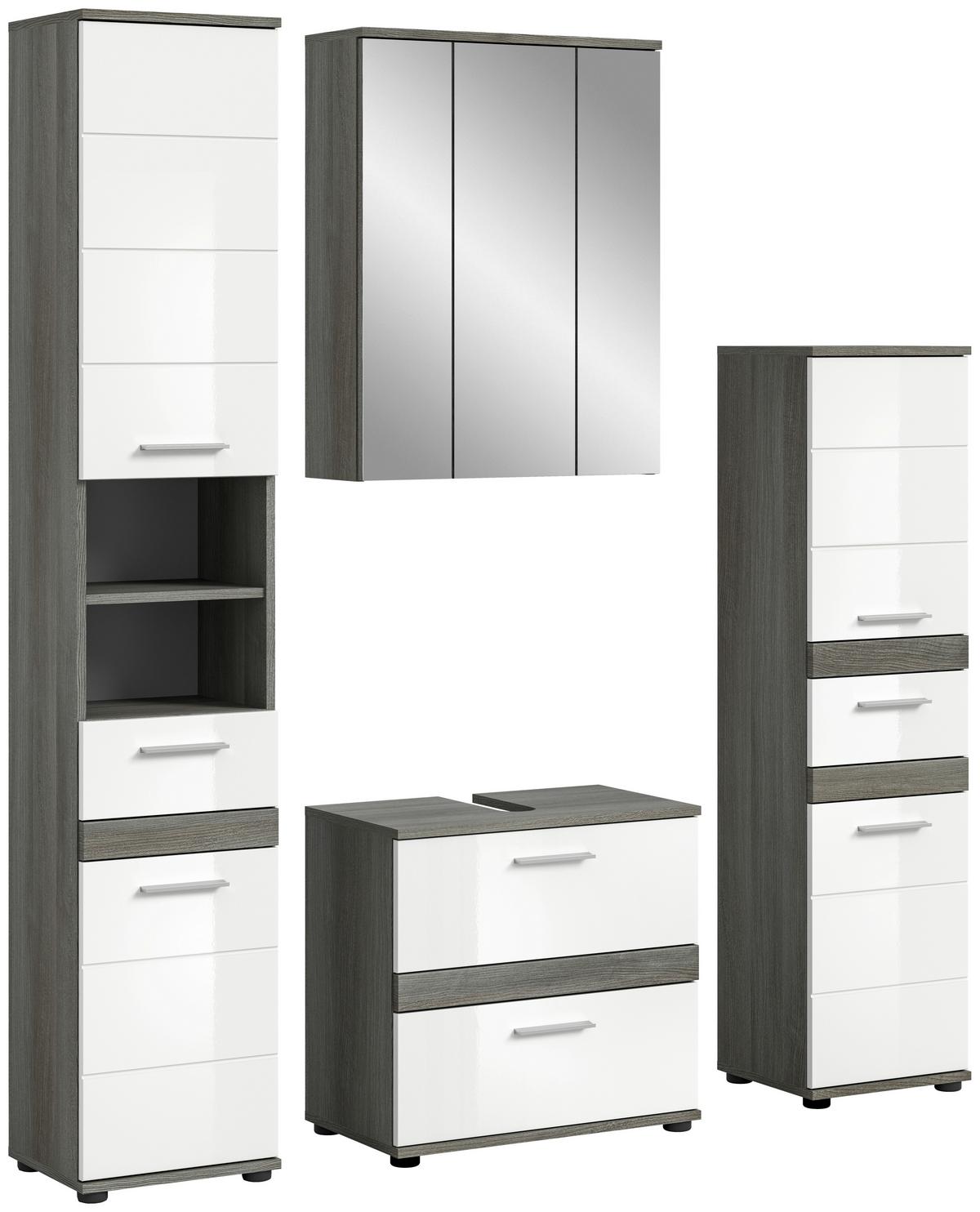 Badezimmer Blake Weiß Hg B: 150 cm - Weiß Hochglanz/Schwarz, MODERN, Glas/Holzwerkstoff (150cm) - MID.YOU
