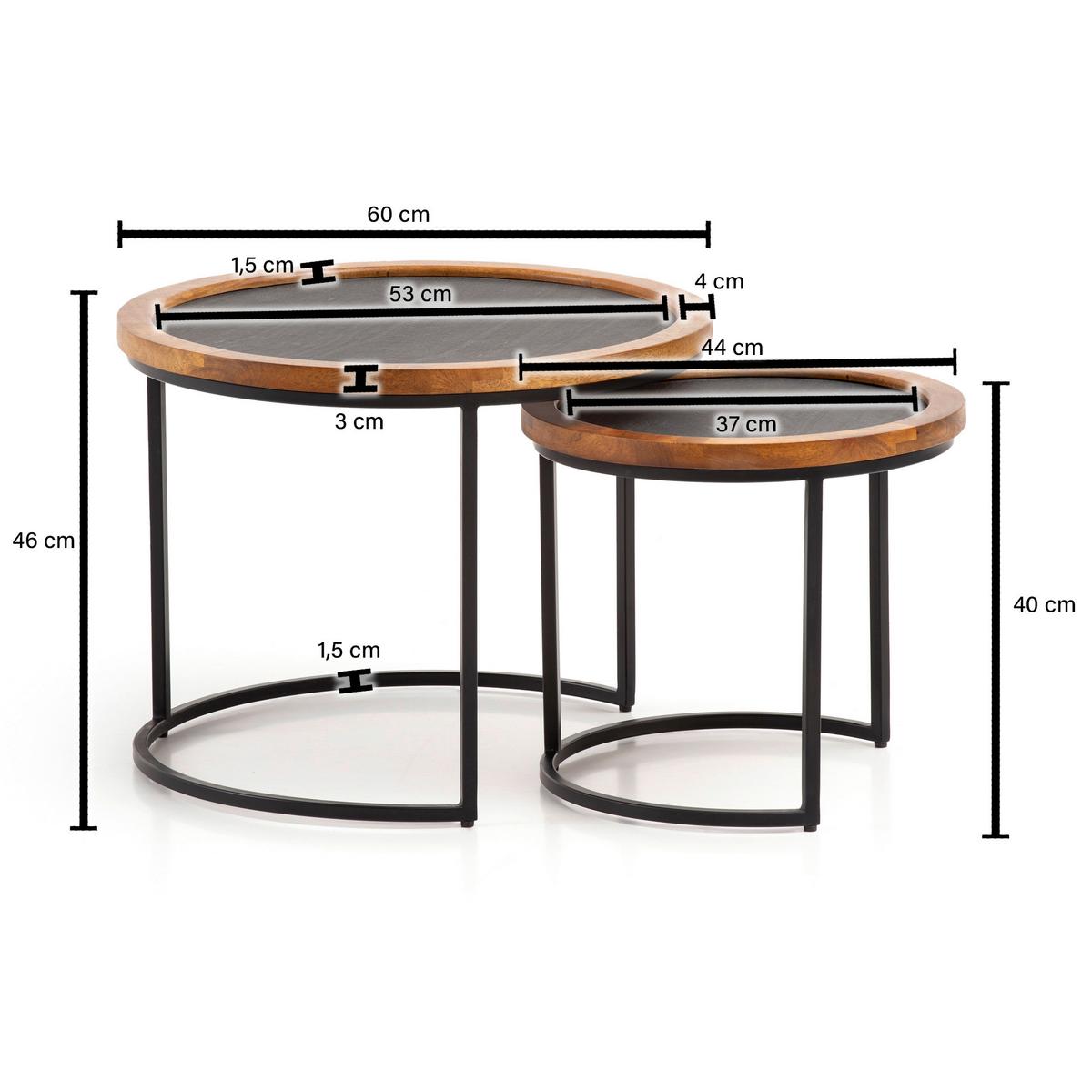 Sada konferenčních stolků mangové dřevo - černá/hnědá, Design, kov/dřevo (60/60/46cm) - MID.YOU