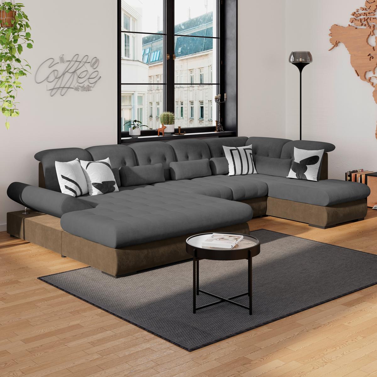Wohnlandschaft Madera Anthrazit S: 358x312 cm - Hellbraun/Anthrazit, KONVENTIONELL, Kunststoff/Textil (190/358/212cm)