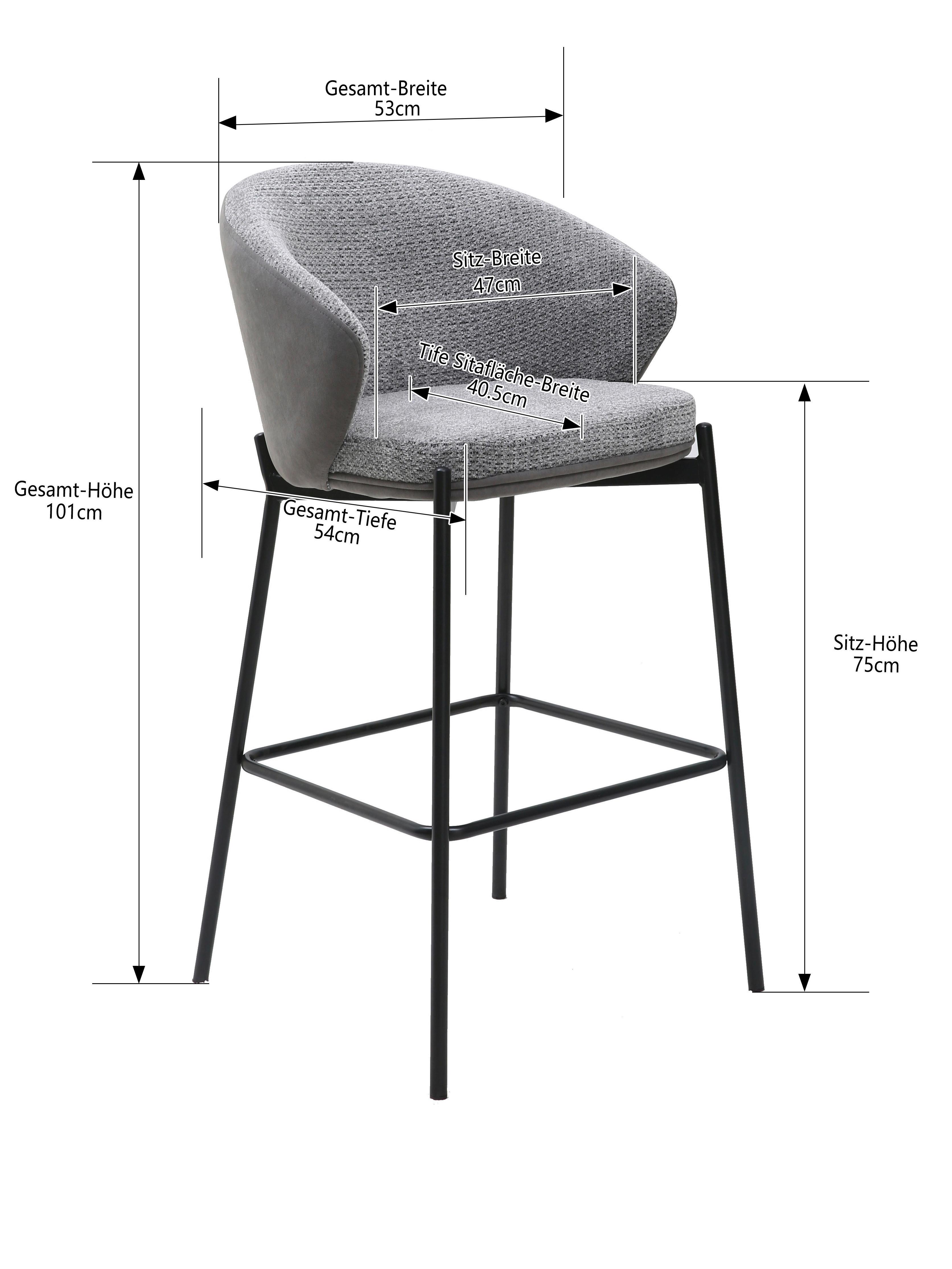 Barhocker Corey Textil Braun B: 53,5 cm - Schwarz/Braun, MODERN, Textil/Metall (53,5/101/54cm) - MID.YOU