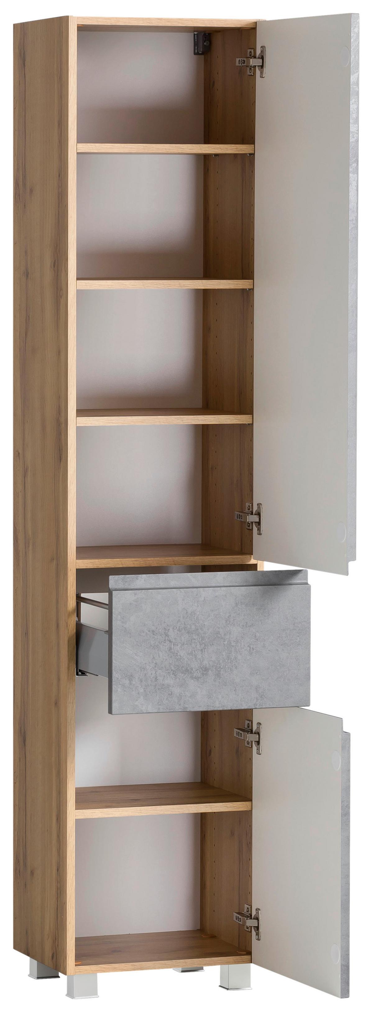 Hochschrank Varese B: 40 cm Hellgrau/Eiche Wotan - Eiche Wotan/Hellgrau, MODERN, Holzwerkstoff (40/180/35cm) - Held