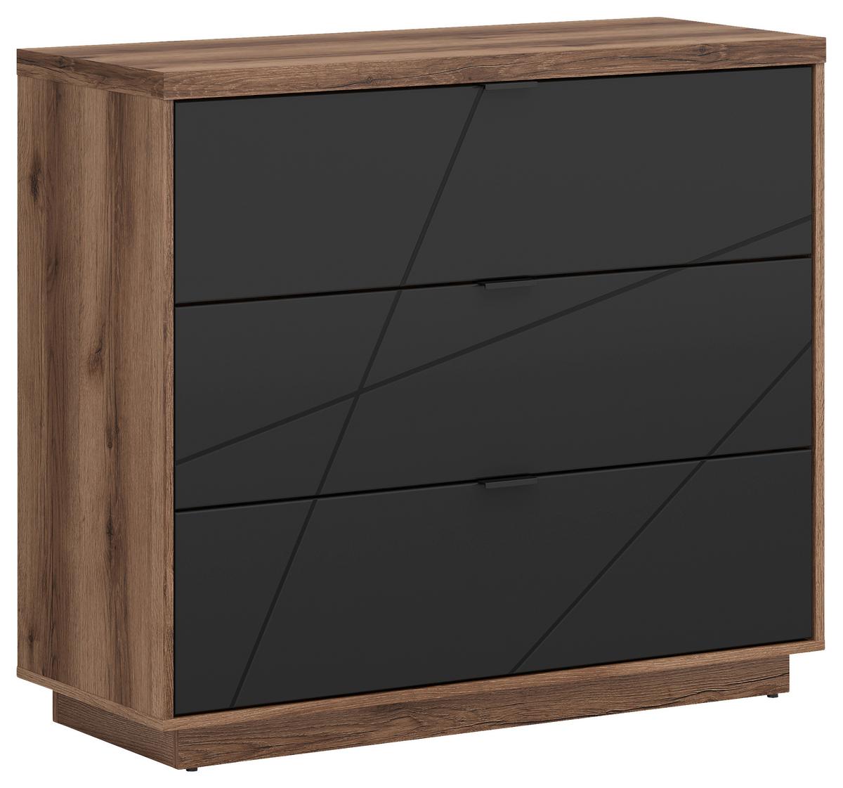 Kommode 106 Cm Forn Chest Of Drawers, Eiche Dekor - Eichefarben/Schwarz, Design, Holzwerkstoff (106/93/42,5cm)