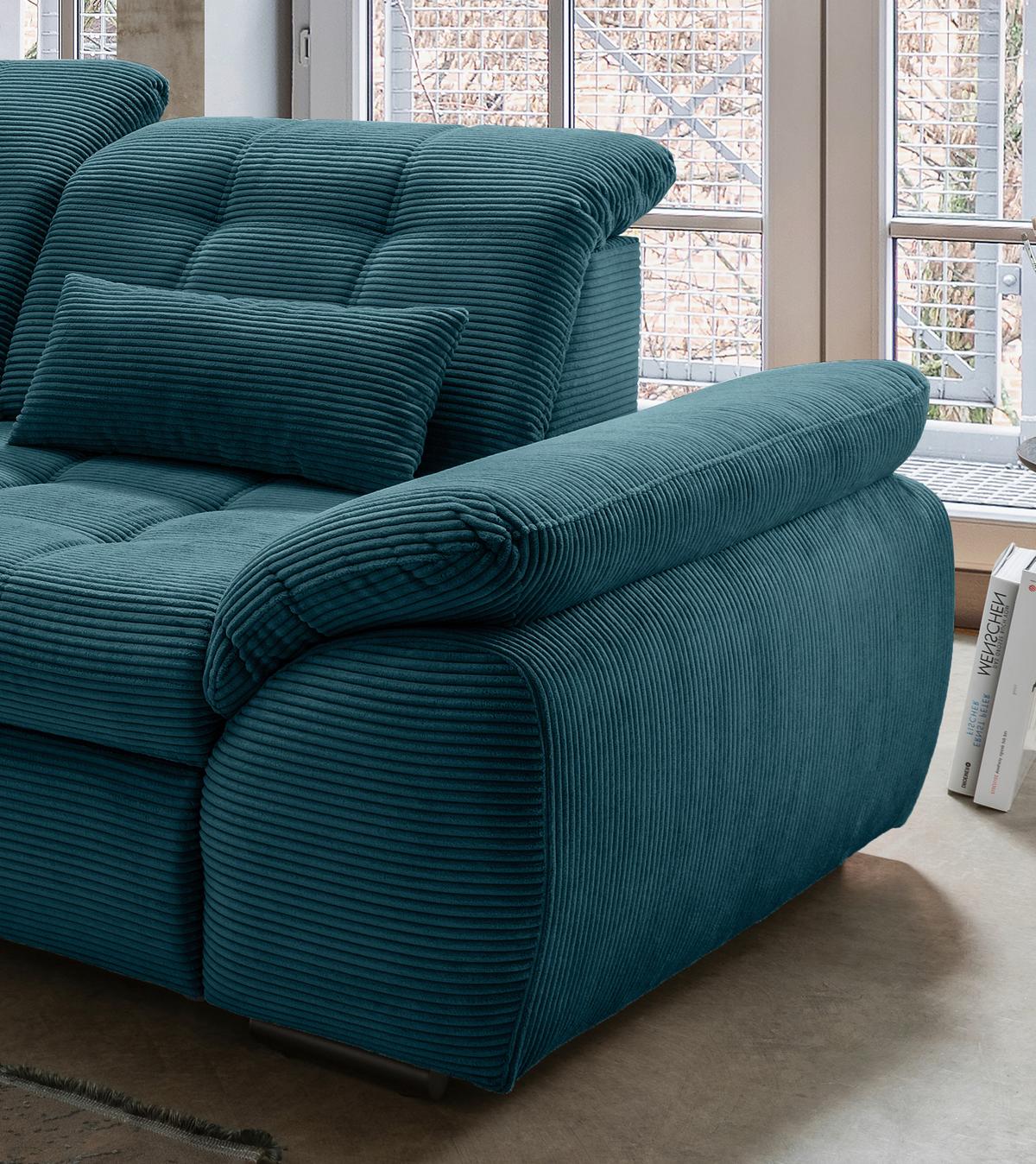 Ecksofa mit Bettkasten Rigatti Petrol S: 184x314 cm - Petrol/Schwarz, MODERN, Textil (184/314cm) - Livetastic