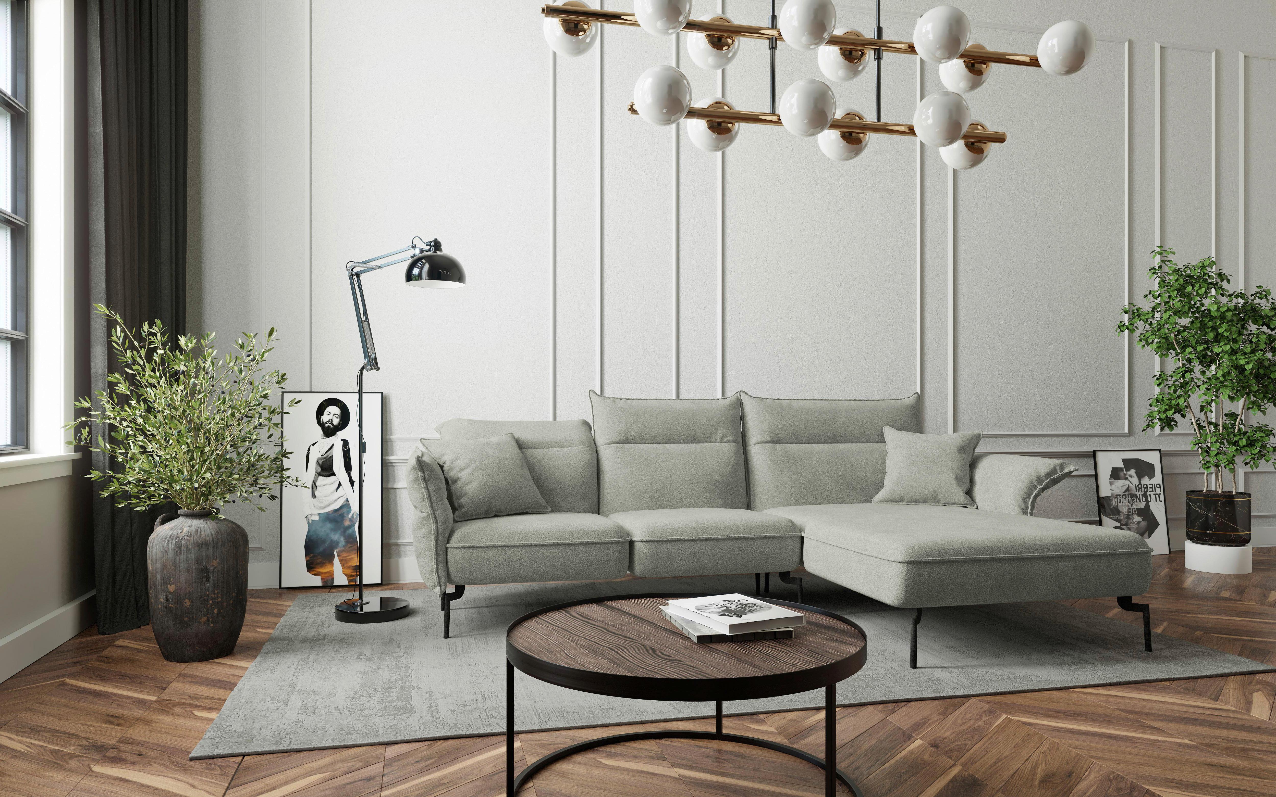 Ecksofa Jakarta - Edelstahlfarben/Hellgrau, Design, Textil (265/185cm) - Livetastic