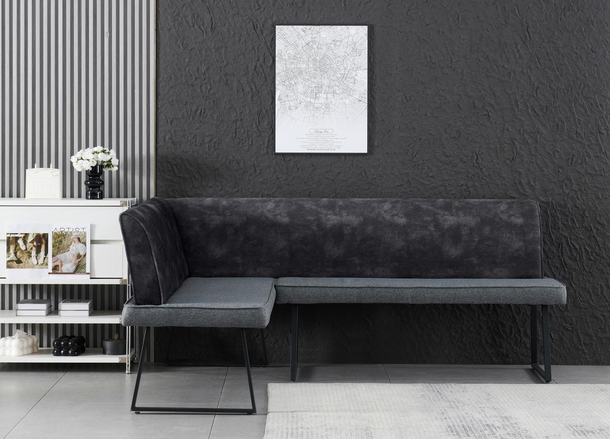 Eckbank Rab Dunkelgrau Eisen Schwarz, 155x205 cm - Dunkelgrau/Schwarz, KONVENTIONELL, Holz/Textil (155/205/89/62cm) - MID.YOU