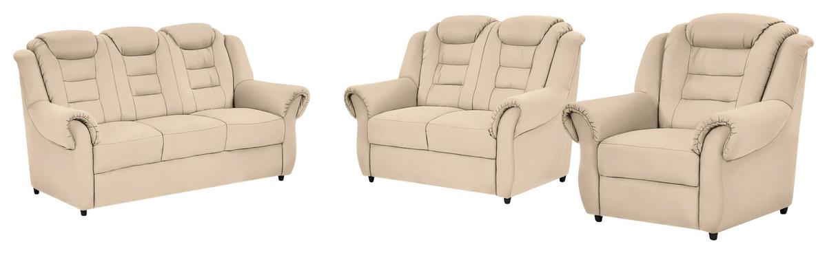 Sitzgarnitur 3-tlg. Boston Beige Lederlook - Beige/Schwarz, KONVENTIONELL, Textil - Livetastic