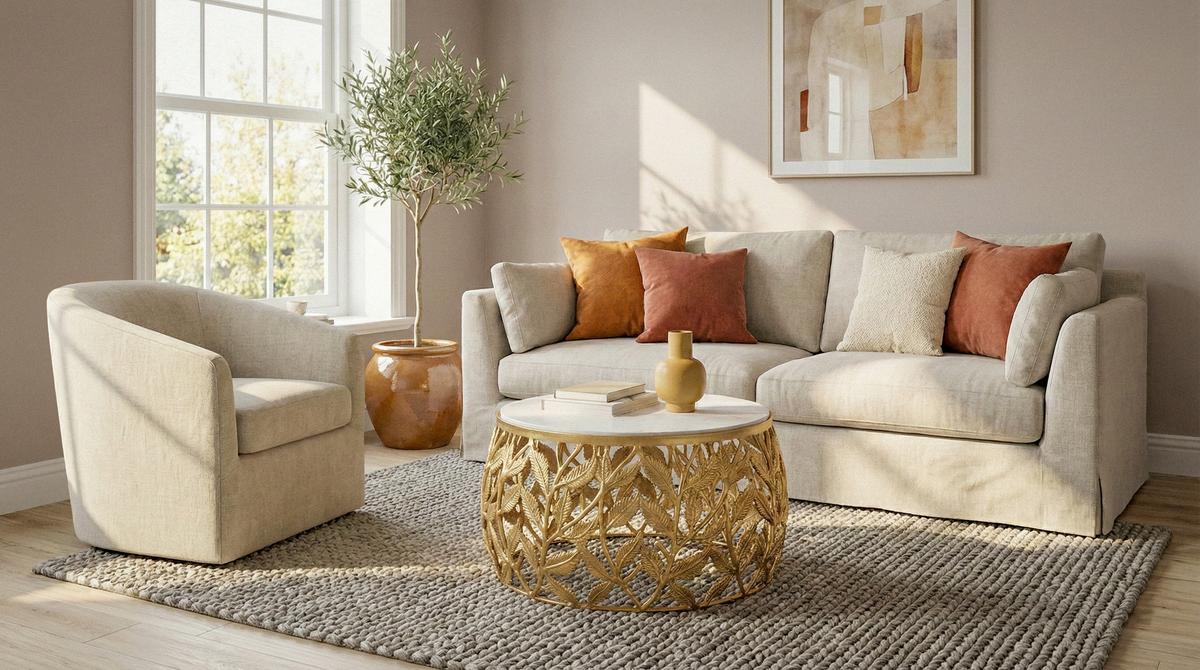 COUCHTISCH Goldfarben/Weiß L: 60cm - Goldfarben/Weiß, Design, Stein/Metall (60/60/33cm) - MID.YOU