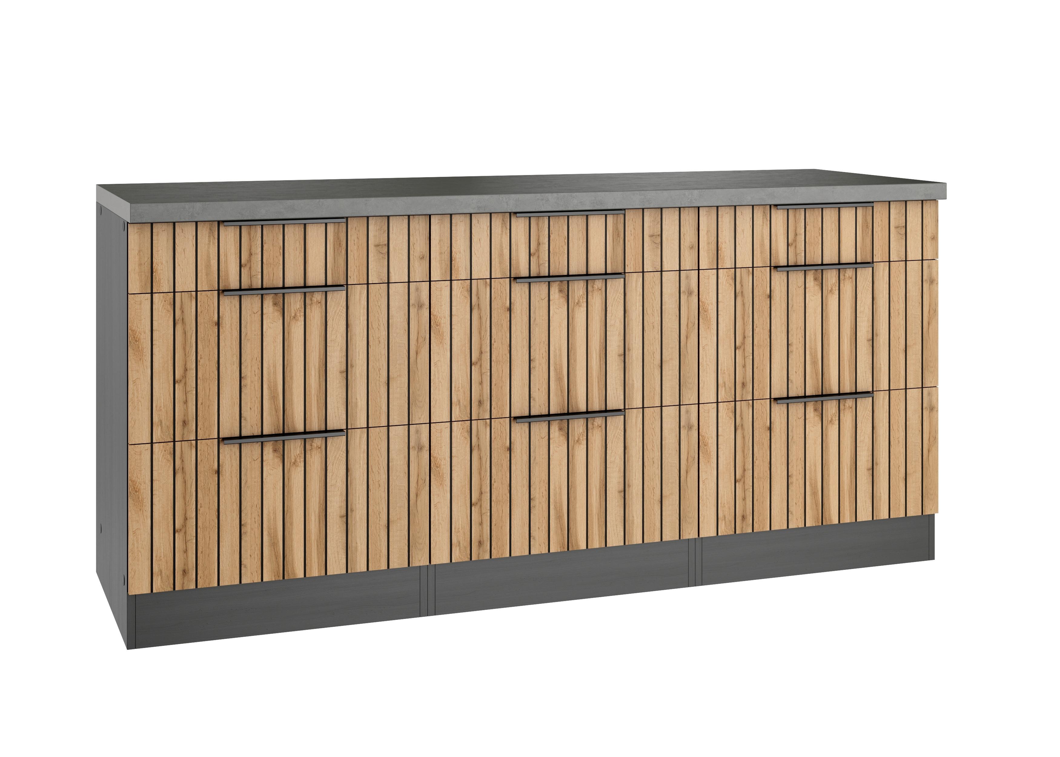 Küchenunterschrank Liverpool Graphit, Eiche Dekor B: 180 Cm - Schieferfarben/Eiche Wotan, Basics, Holzwerkstoff (180/85/60cm) - Held