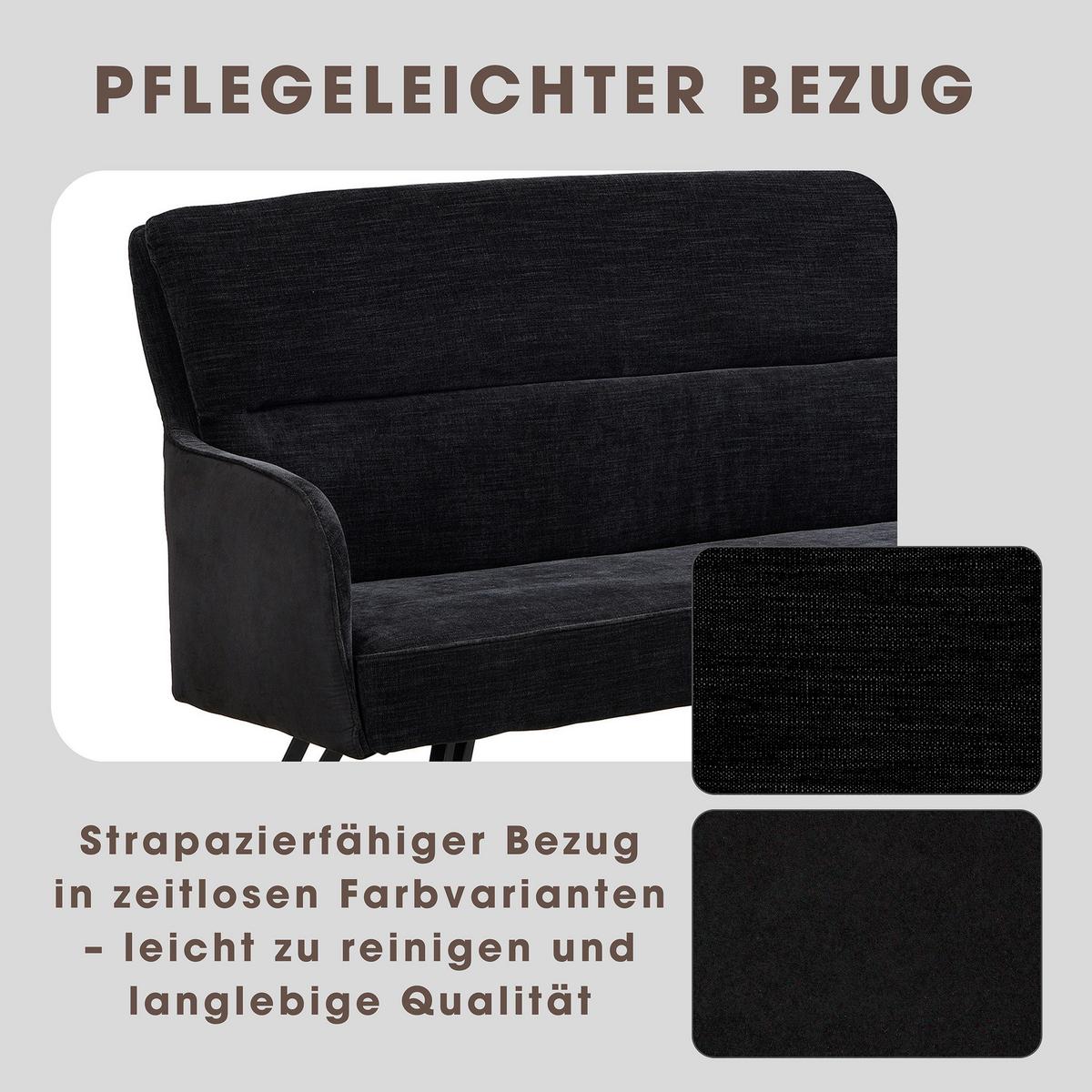 Sitzbank Tino - Schwarz, MODERN, Textil/Metall (140/94/67cm) - MID.YOU