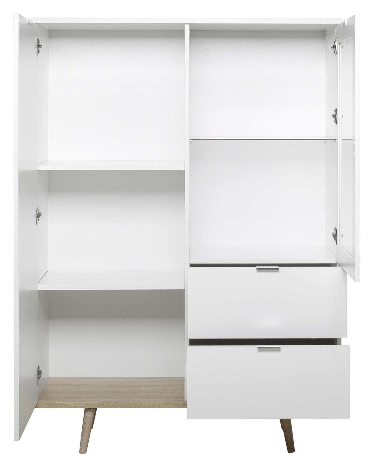 Highboard Mit Glaselementen B 100cm Göteborg, Weiß - Eichefarben/Weiß, KONVENTIONELL, Glas/Holzwerkstoff (100/140/40cm) - MID.YOU