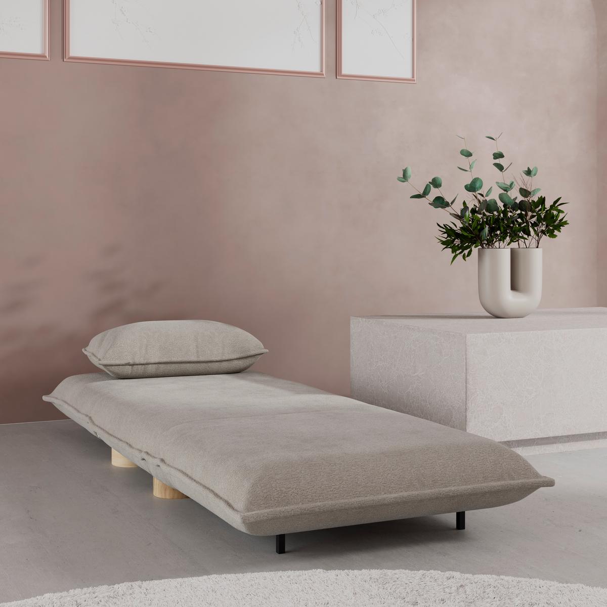 Rozkladacie kreslo BELLA, béžová, max. 120 kg - prírodná farba/béžová, Modern, kov/drevo (83/41/63cm) - Bessagi Home