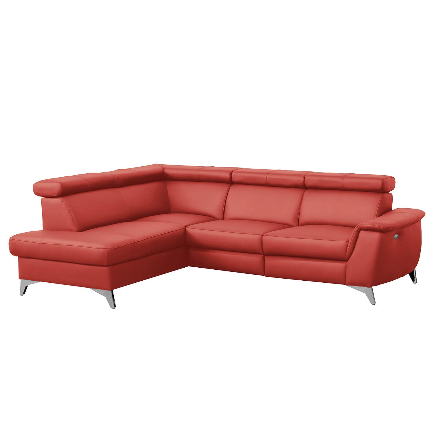 Ecksofa Lince Rot S: 197x257 cm - Chromfarben/Rot, Design, Leder/Textil (197/257cm) - Livetastic